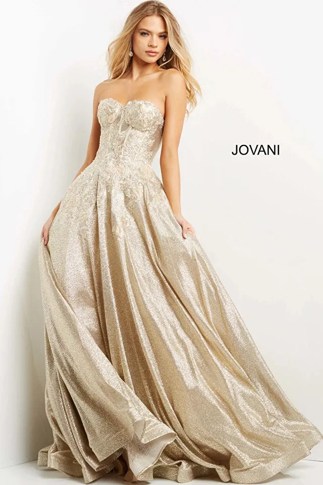 Jovani 07497 Strapless A-Line Corset Bodice Ballgown - Special Occasion/Curves