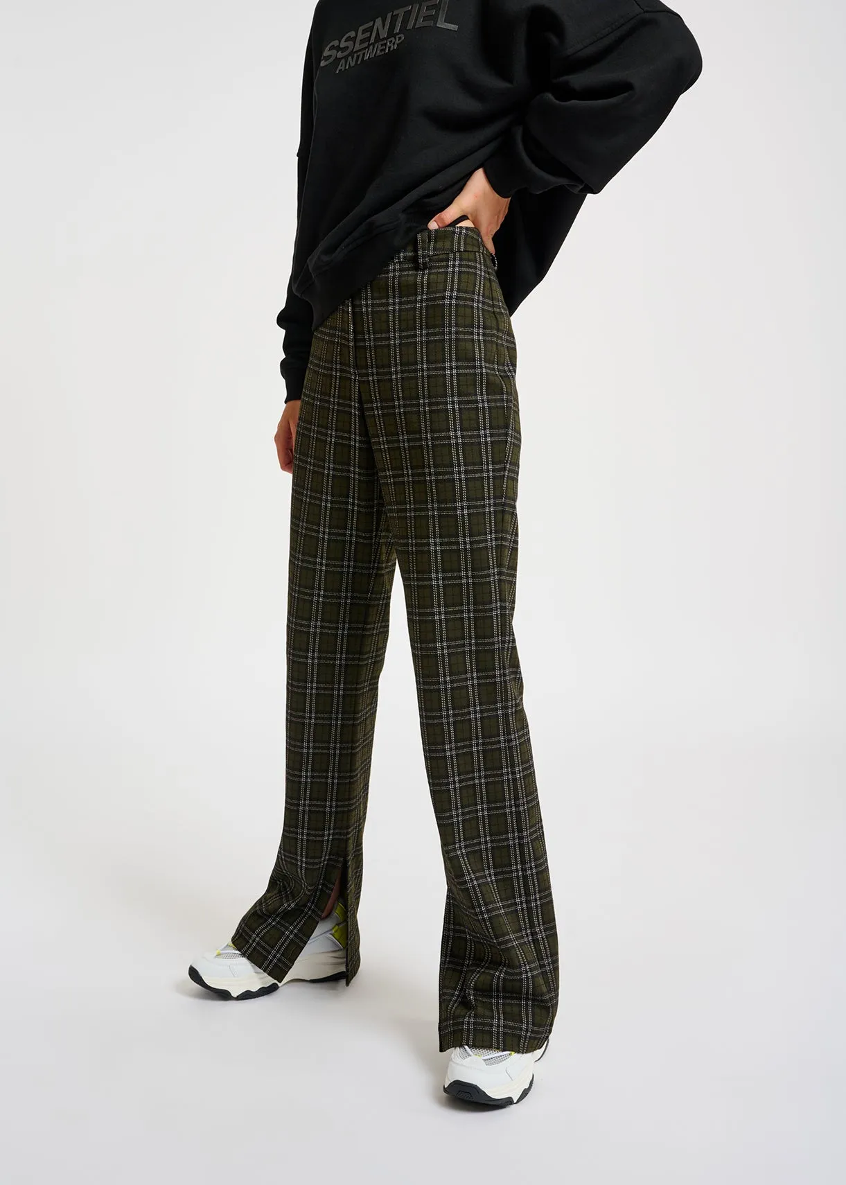 Khaki checked tailored pants