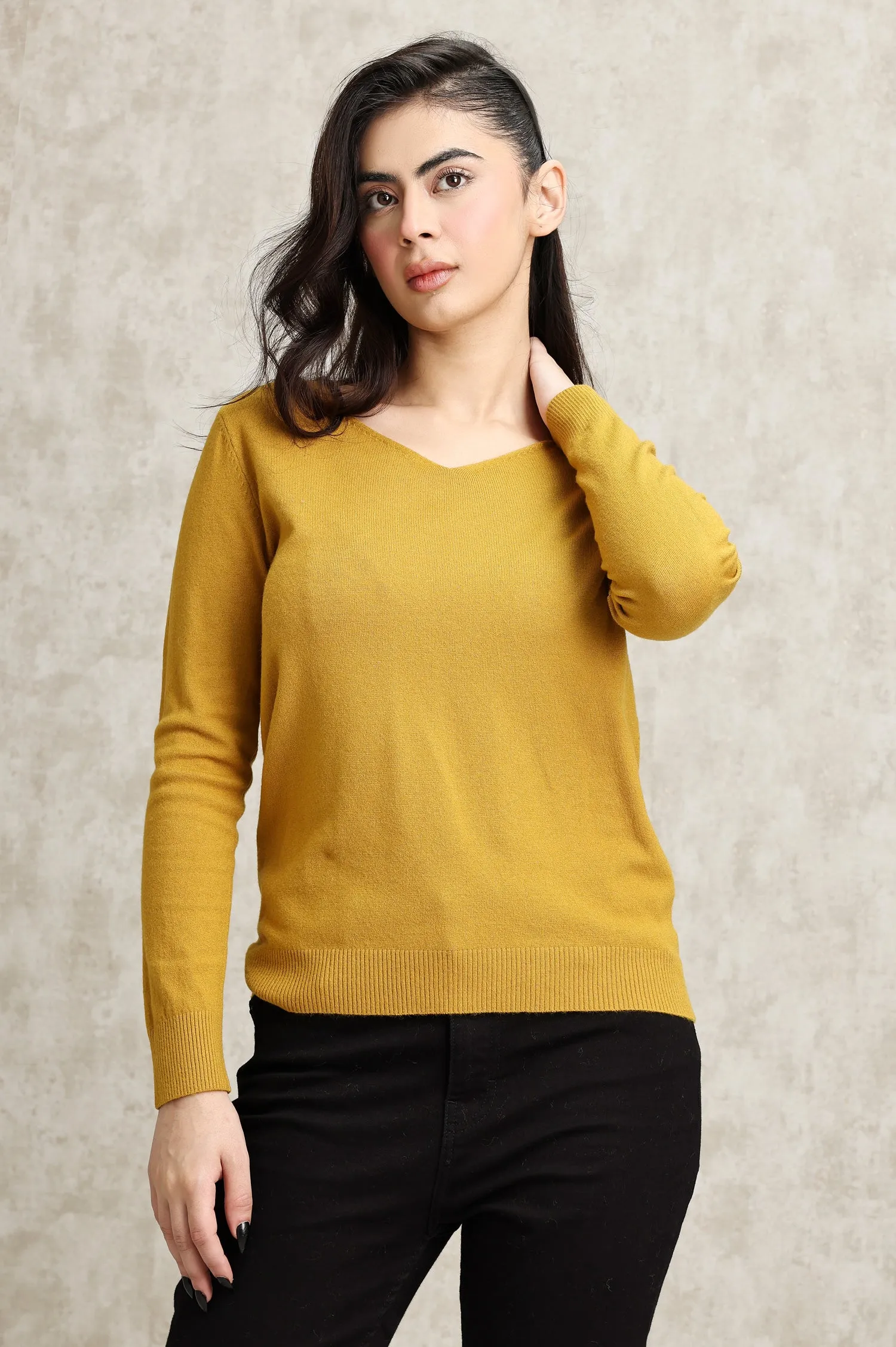 KNIT V-NECK SWEATER-YELLOW