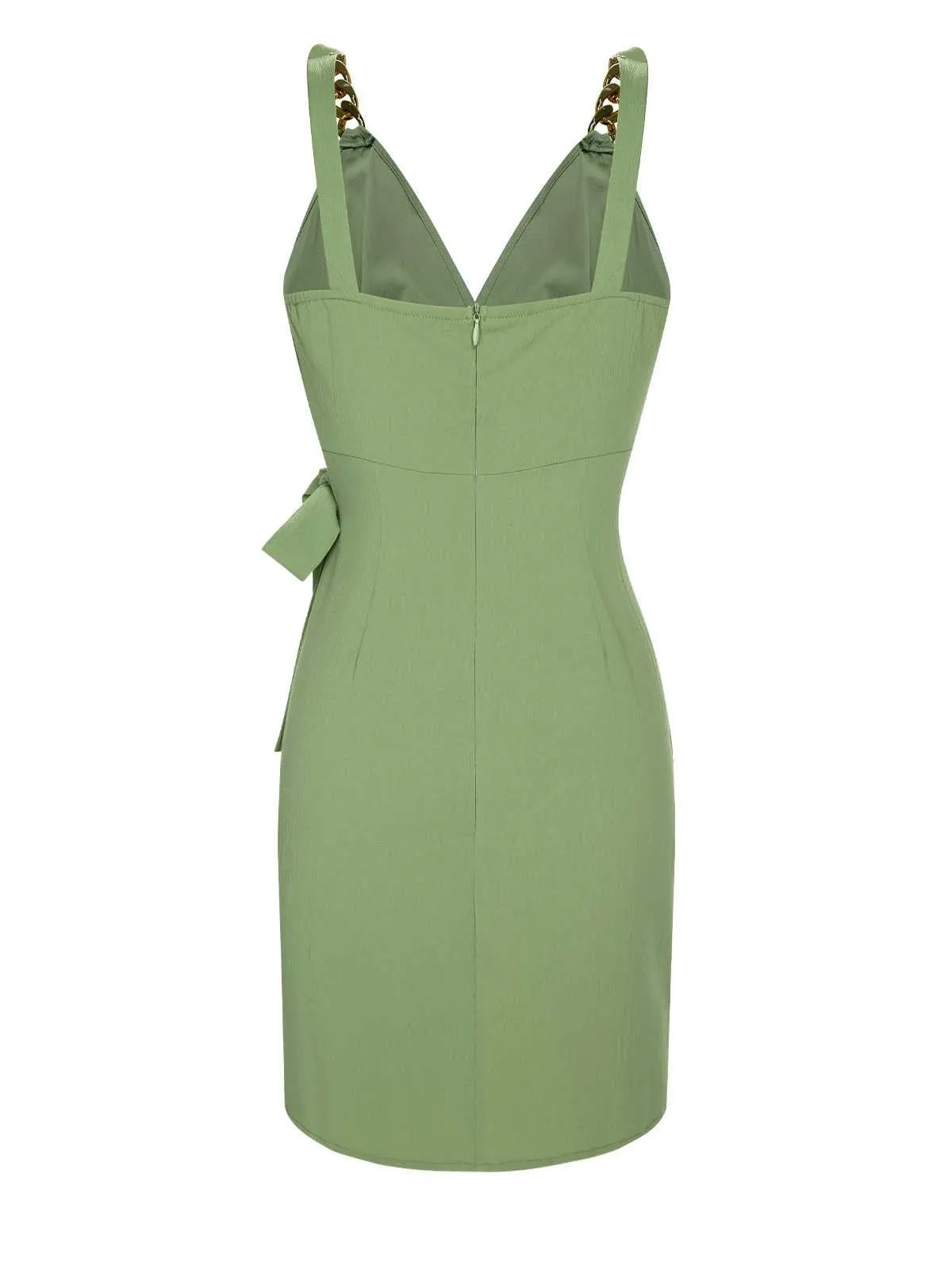 Light Green 1960s V-Neck Chain Strap Solid Dress