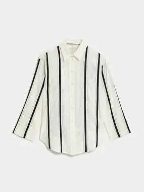 Linen rich striped collared shirt