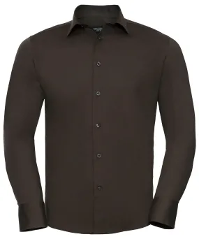 Long sleeve easycare fitted shirt | Chocolate