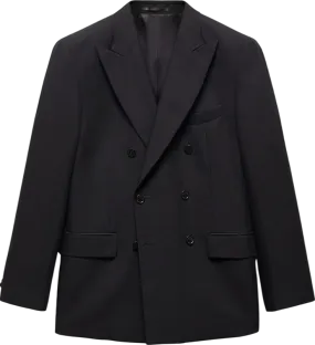 MANGO Black Linen Lyocell Double-breasted Suit Jacket UK 44" CHEST