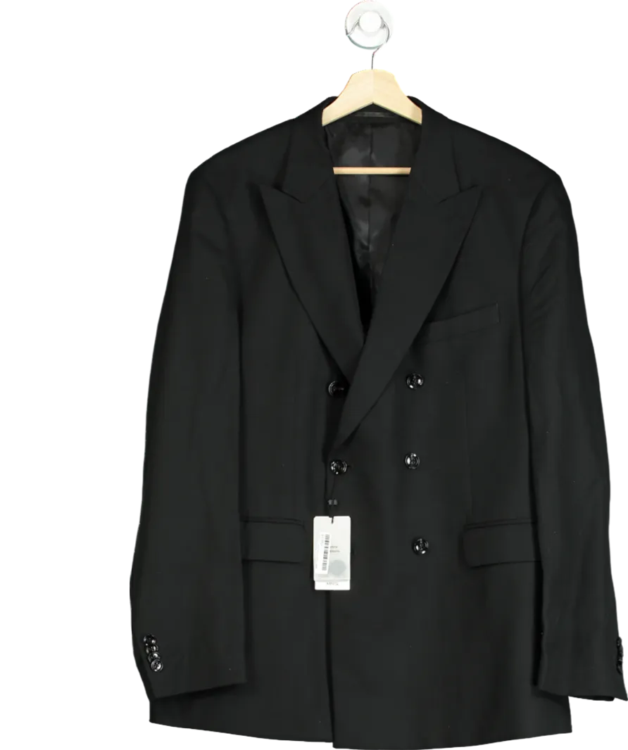 MANGO Black Linen Lyocell Double-breasted Suit Jacket UK 44" CHEST