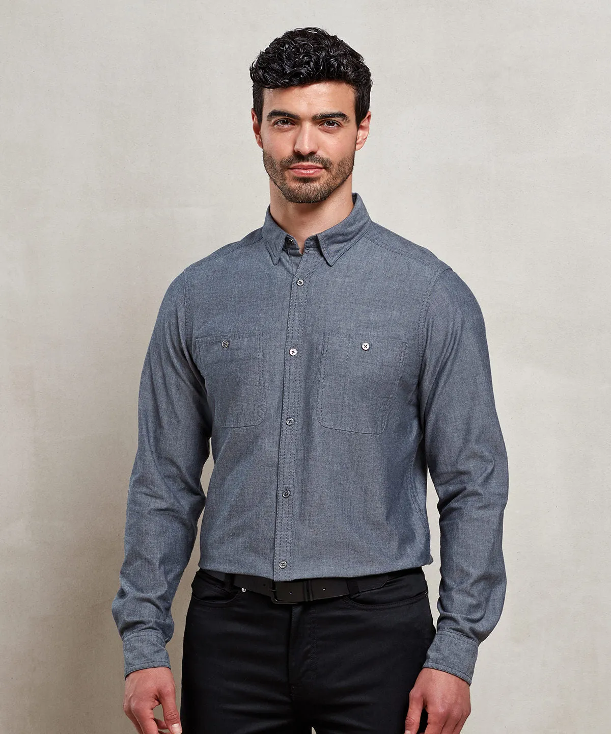 Mens Chambray shirt organic and Fairtrade certified | Grey Denim