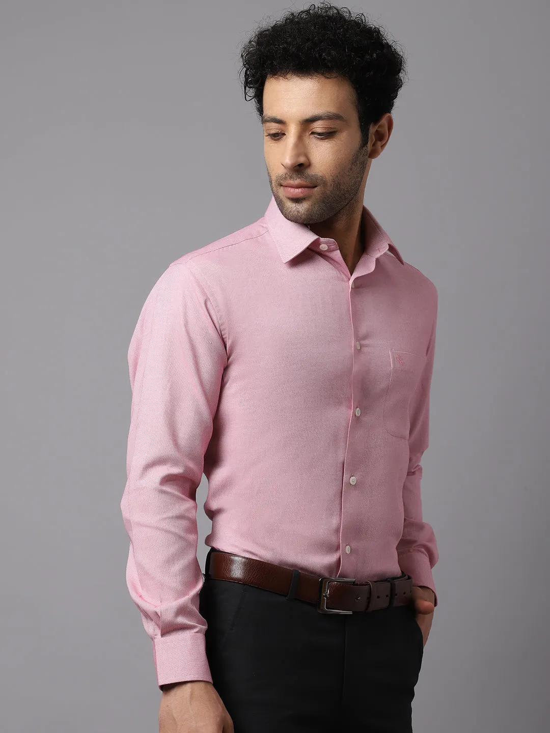 Men's Red Formal Self Textured Full Sleeve Shirt