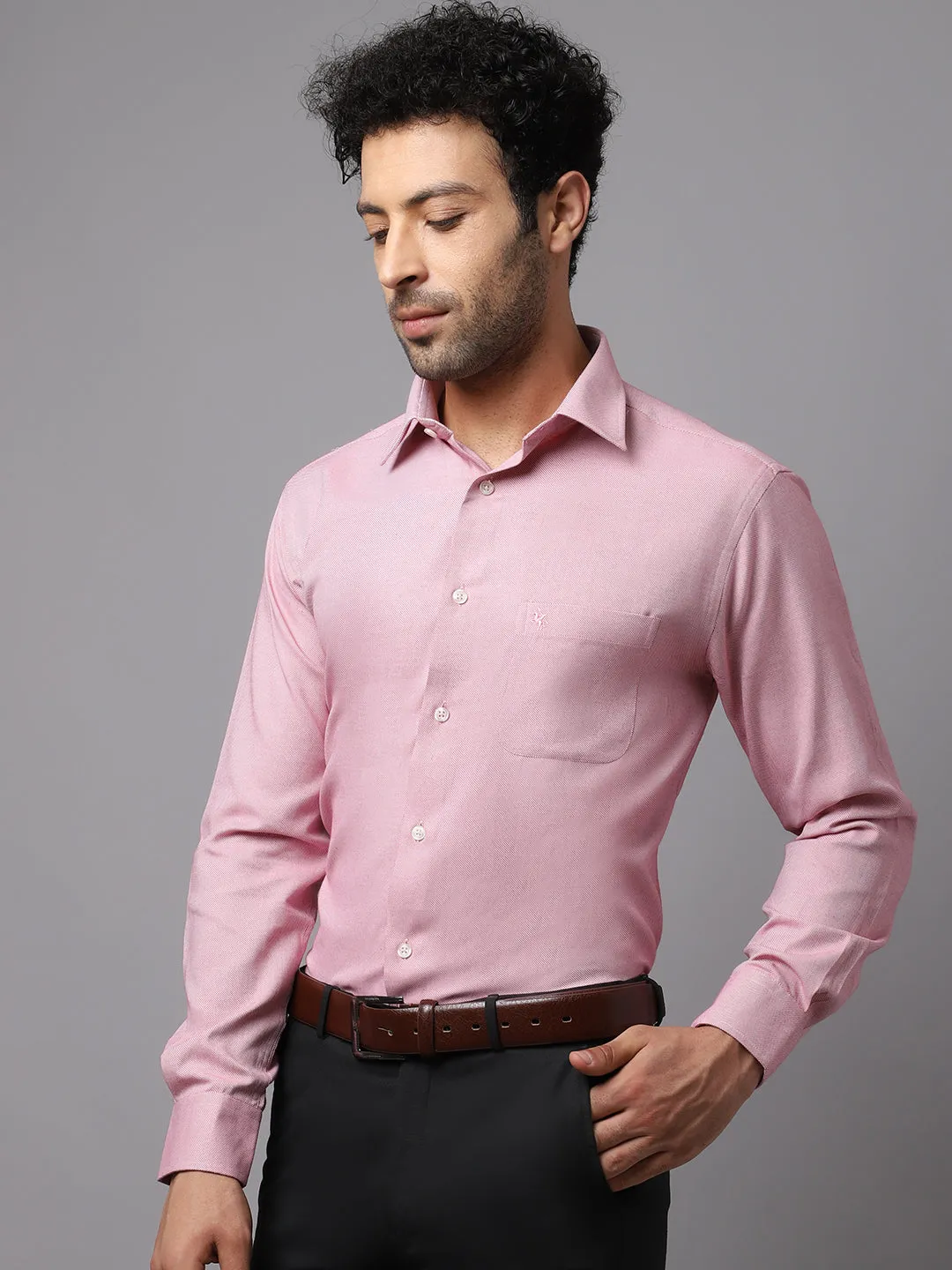 Men's Red Formal Self Textured Full Sleeve Shirt