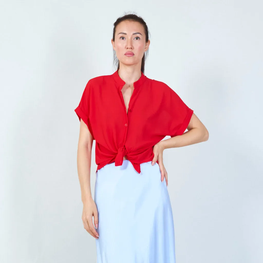 Modern v-neck knot-front blouse wholesale