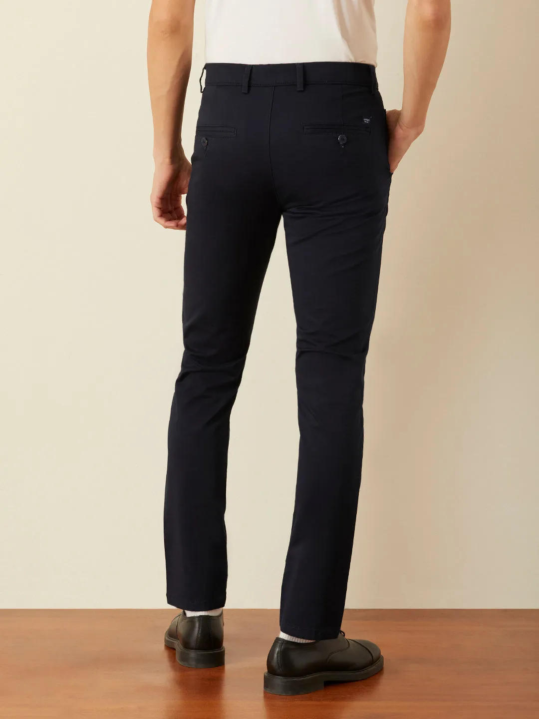 Navy Blue Plain Slim Fit Trousers