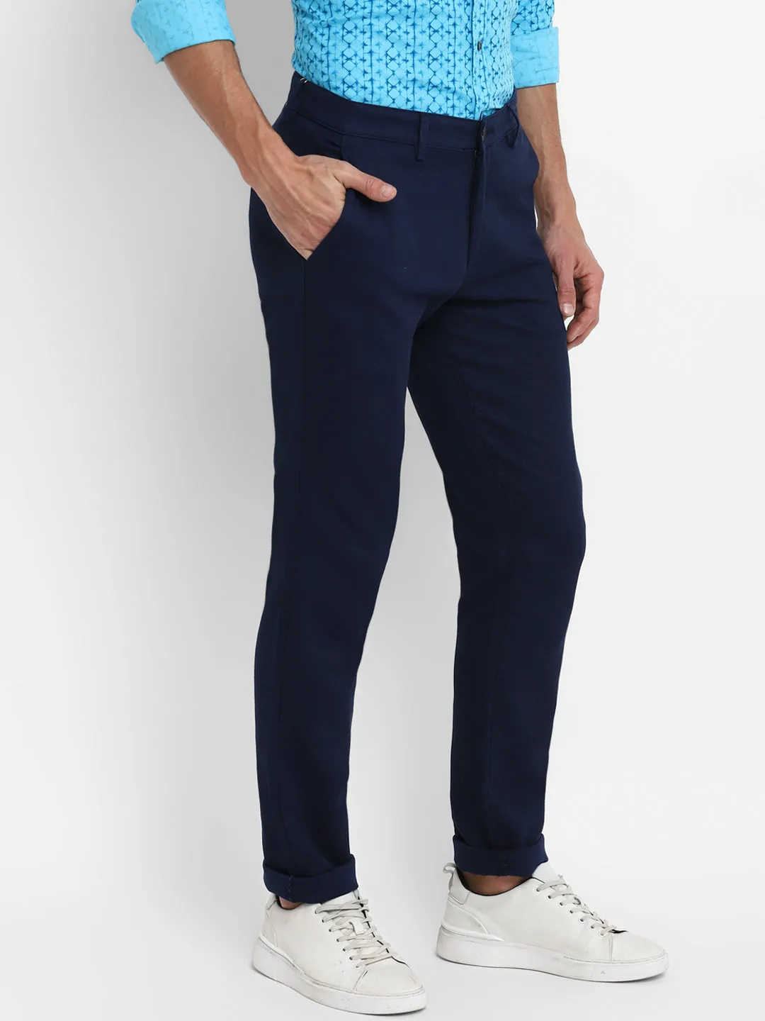 Navy Blue Ultra Slim Fit Self Design Trouser