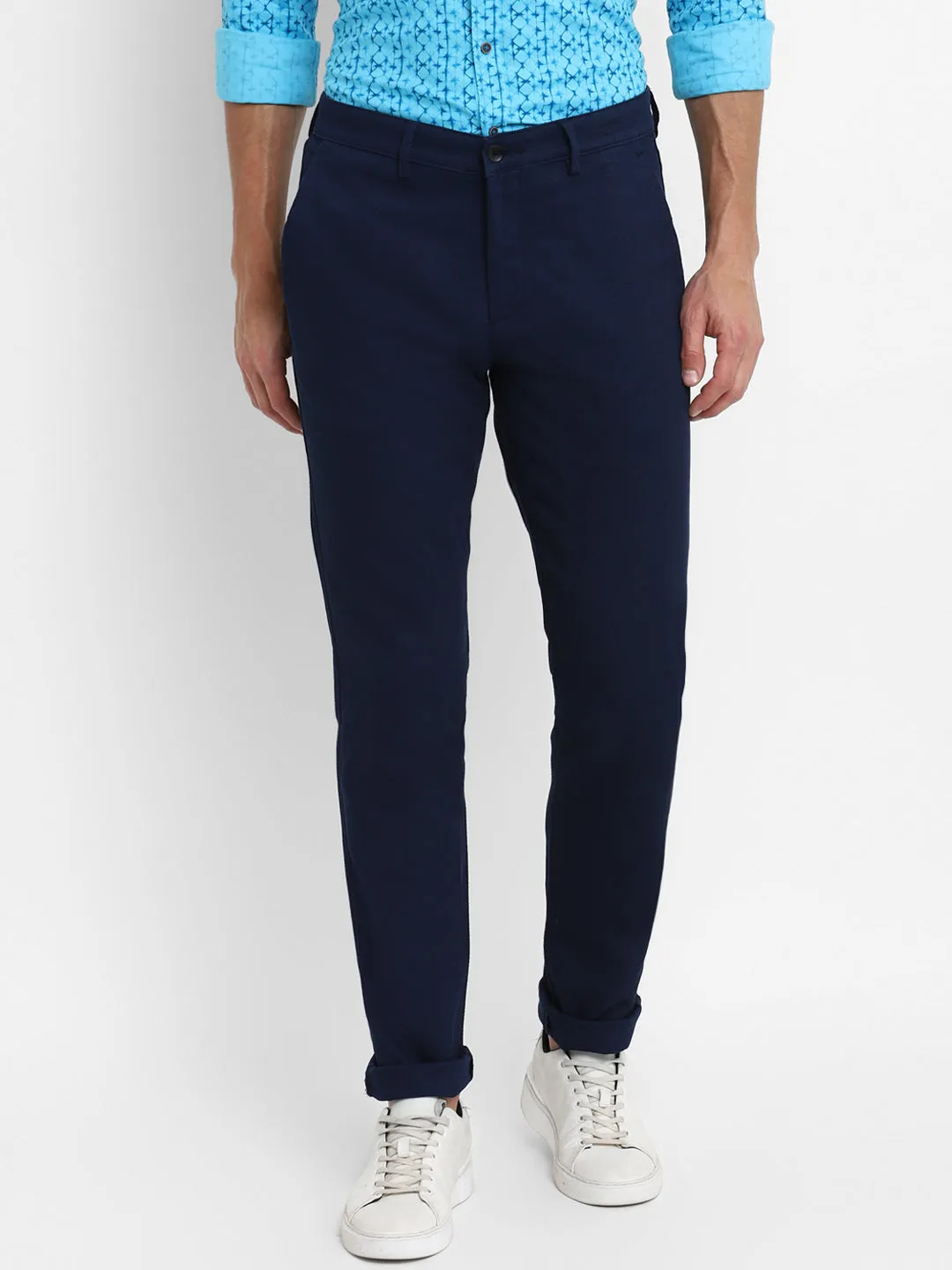 Navy Blue Ultra Slim Fit Self Design Trouser