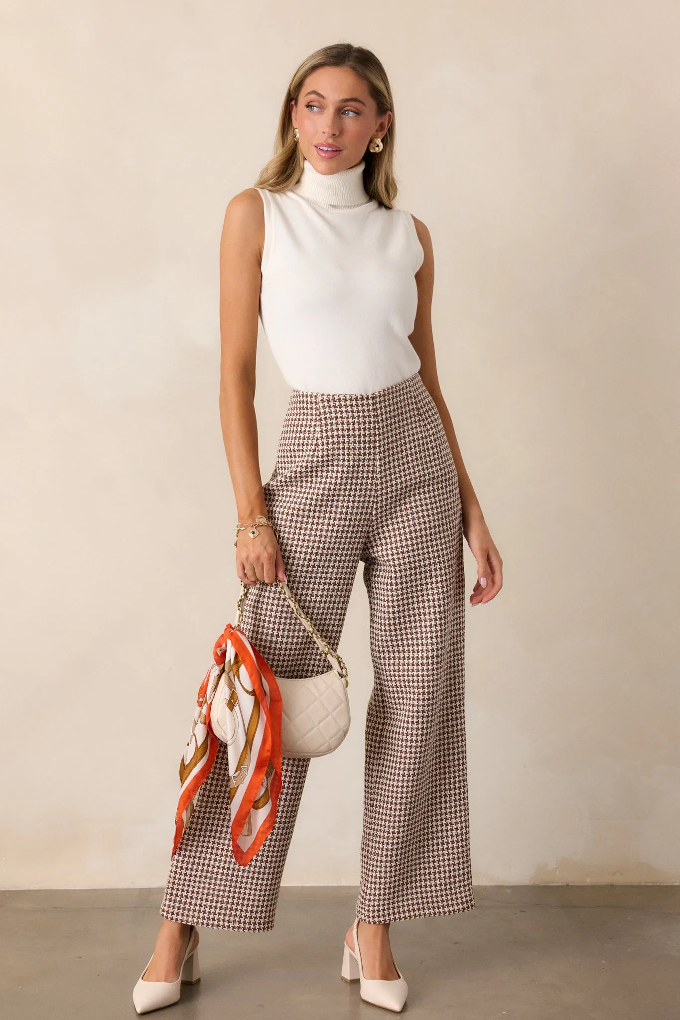 Out of Reach Mocha Houndstooth Pants