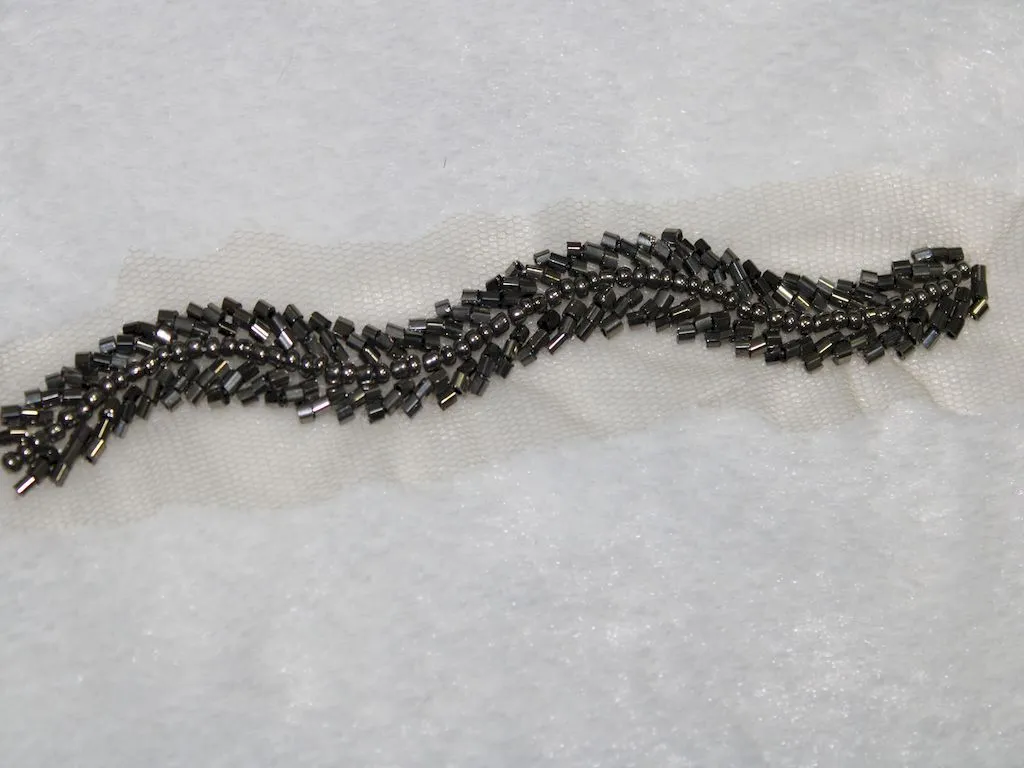 Pencil Gray Cutdana Beads Work Embroidered Border