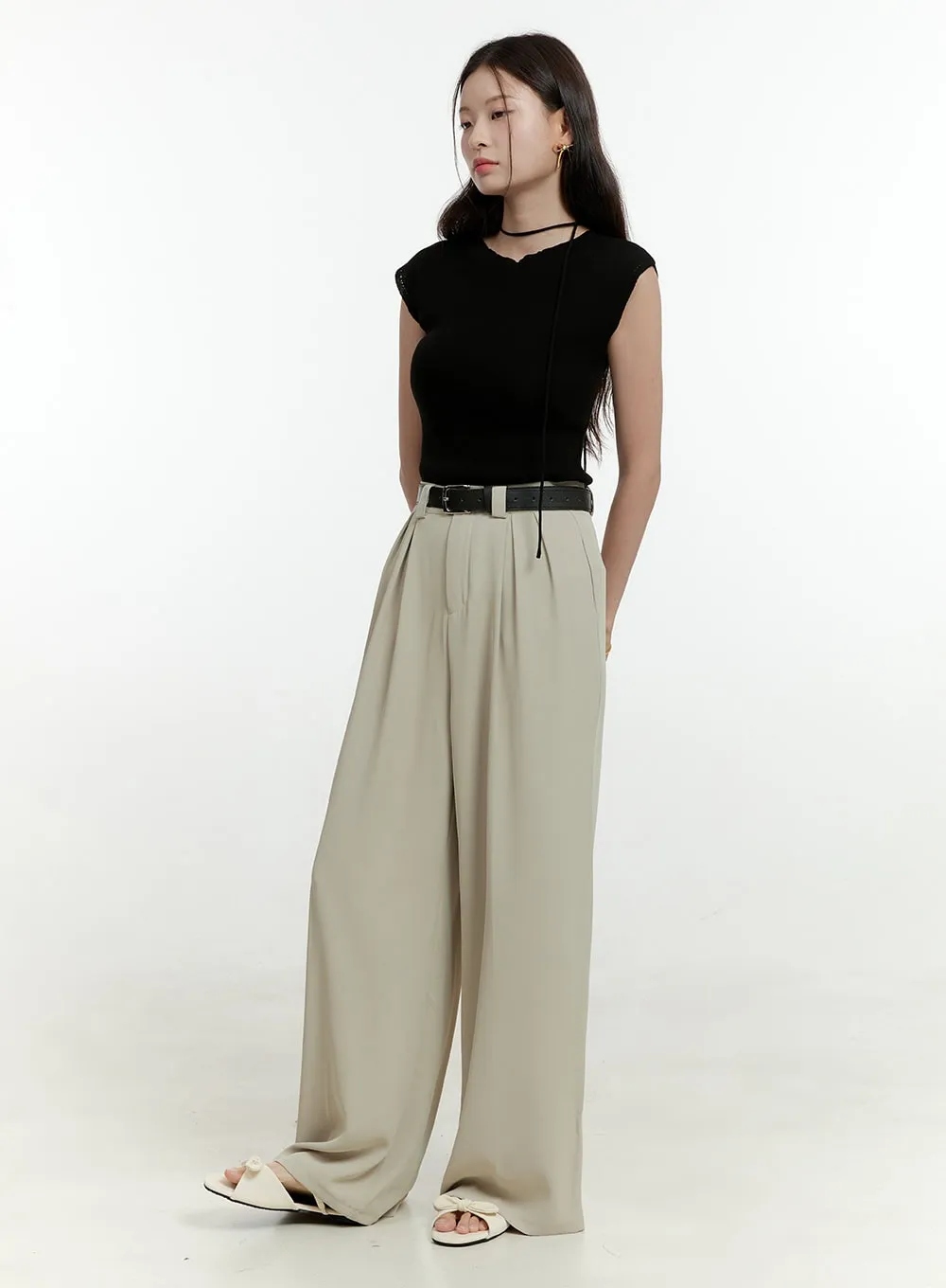 Pintuck Wide Leg Tailored Pants OL430