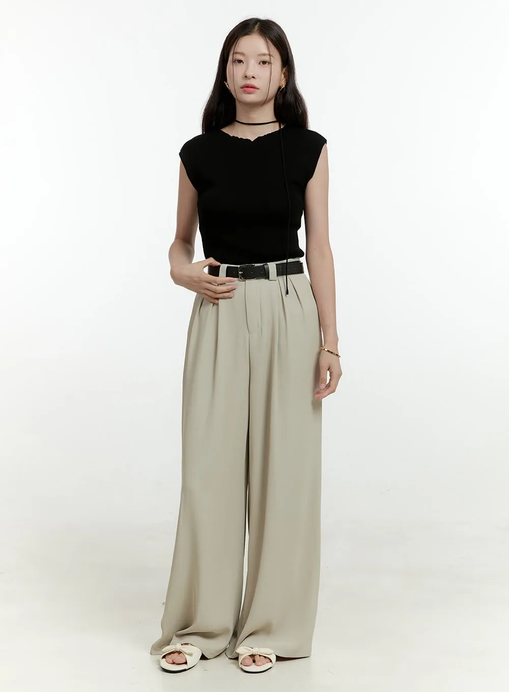 Pintuck Wide Leg Tailored Pants OL430