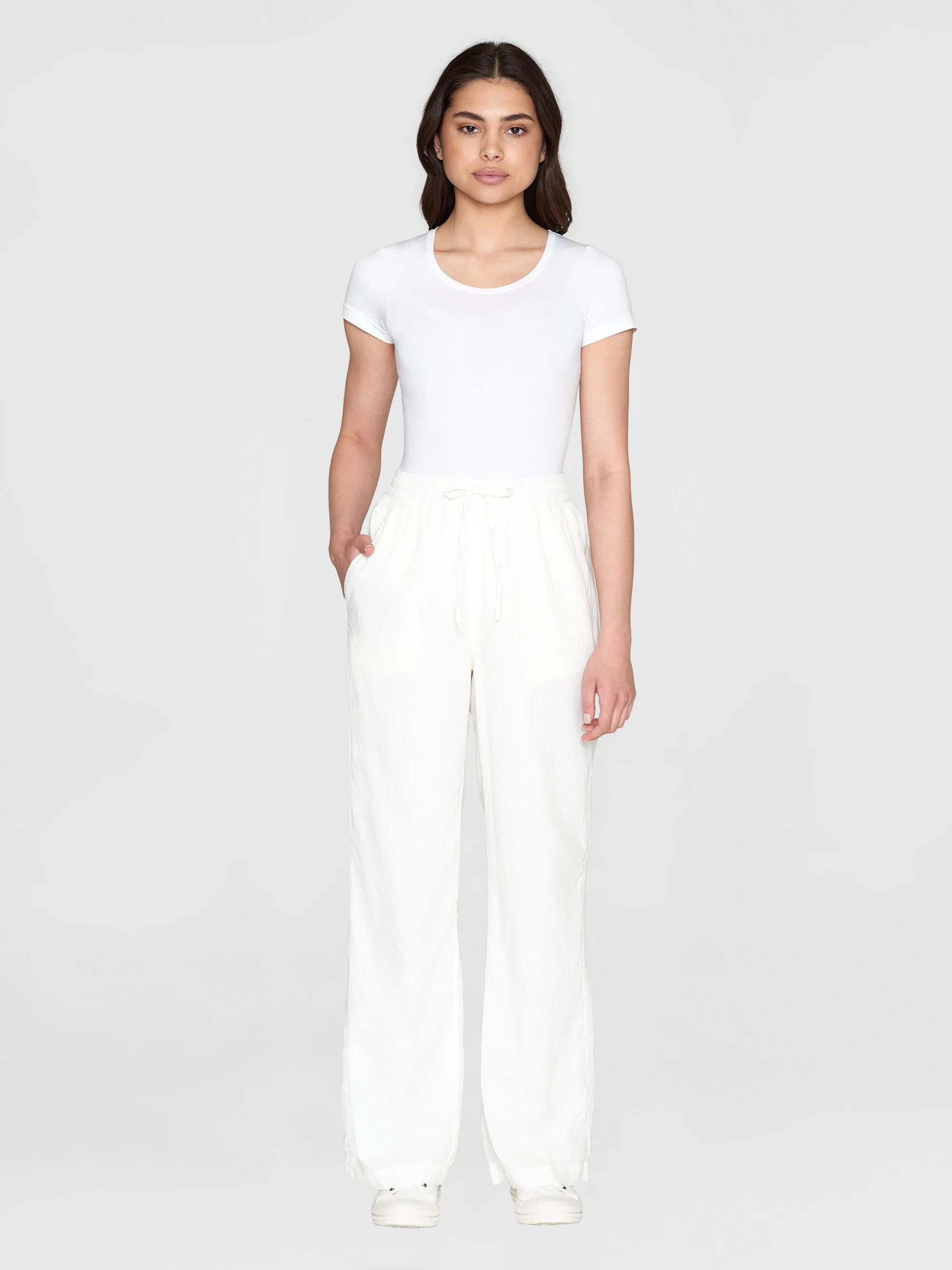 POSEY wide mid-rise stripe structure pants - GOTS/Vegan - Egret