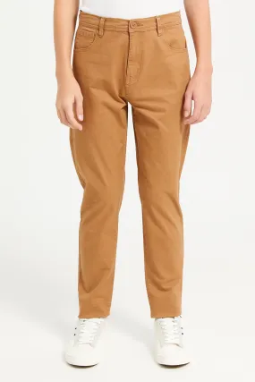 Senior Boys Beige Slim Fit Trousers