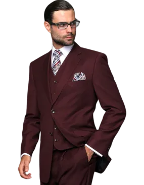 Statement Men's Burgundy Suit Vested Tailor Fit