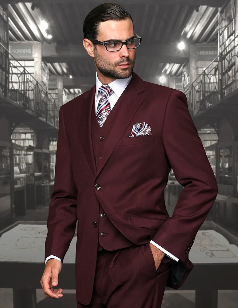 Statement Men's Burgundy Suit Vested Tailor Fit