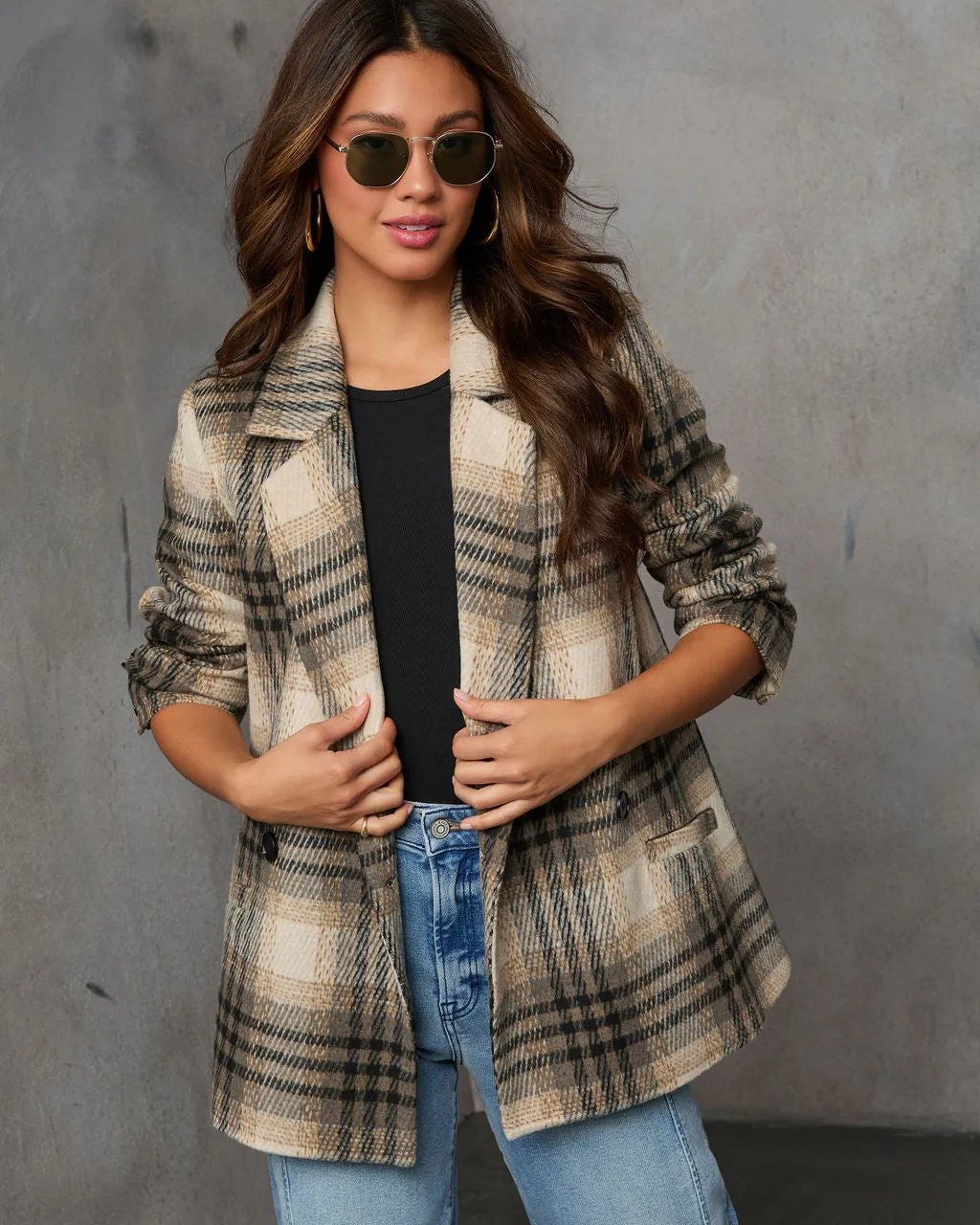 Stay Close Plaid Oversized Blazer