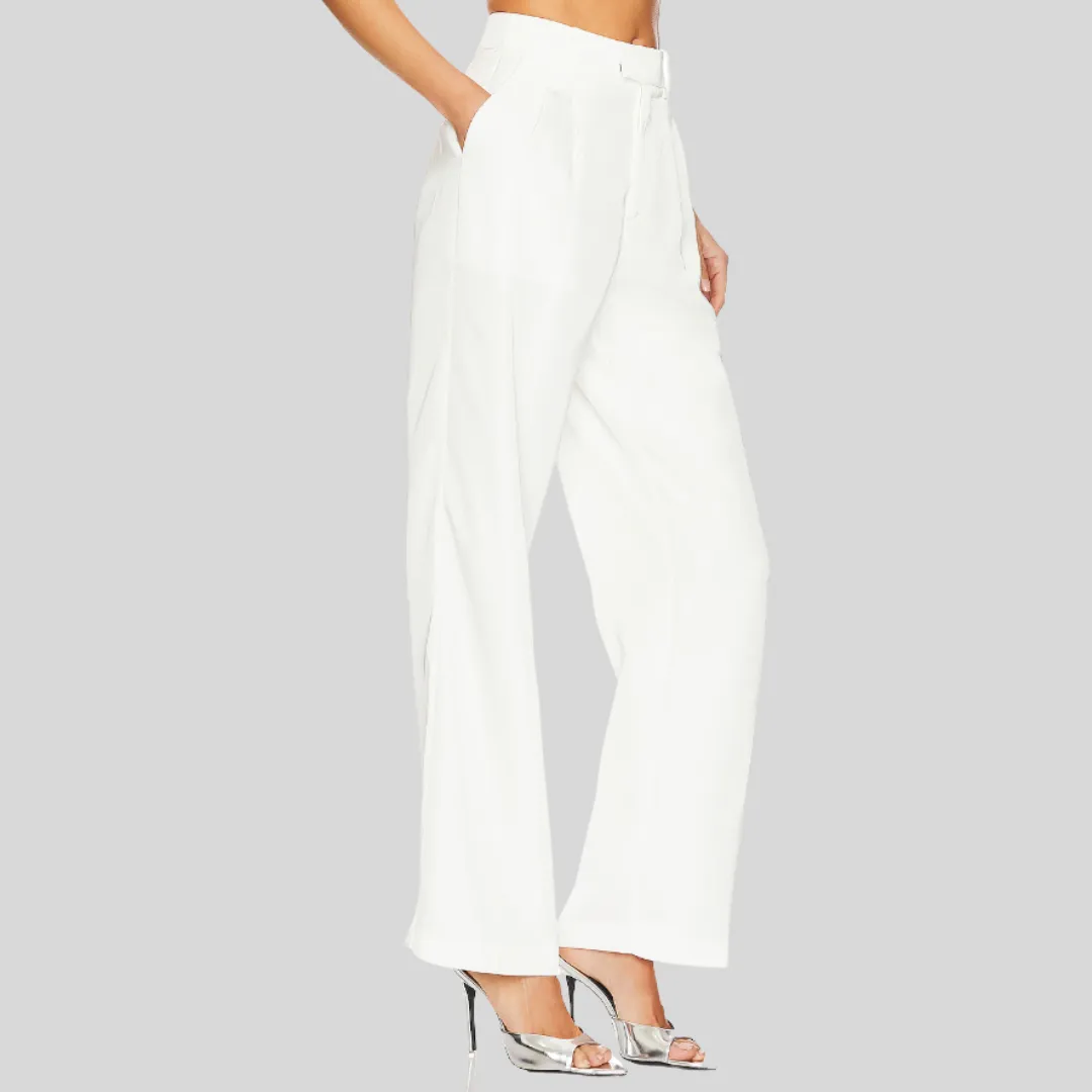 Structured Twill Pleated Pant - White