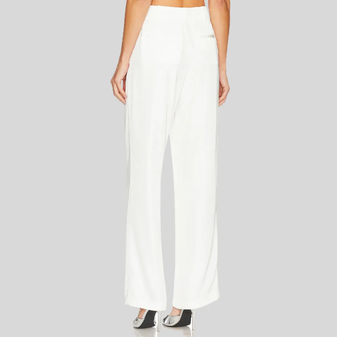 Structured Twill Pleated Pant - White