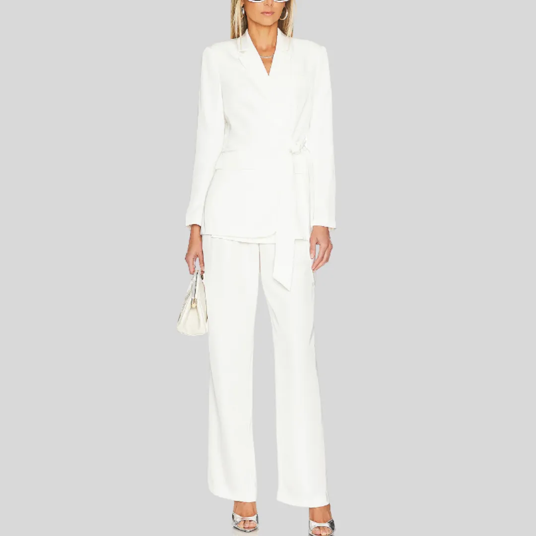 Structured Twill Pleated Pant - White