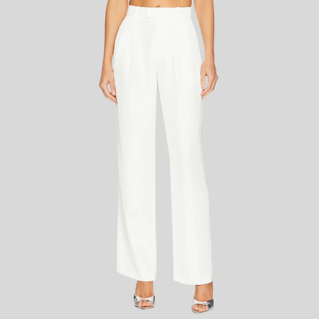 Structured Twill Pleated Pant - White