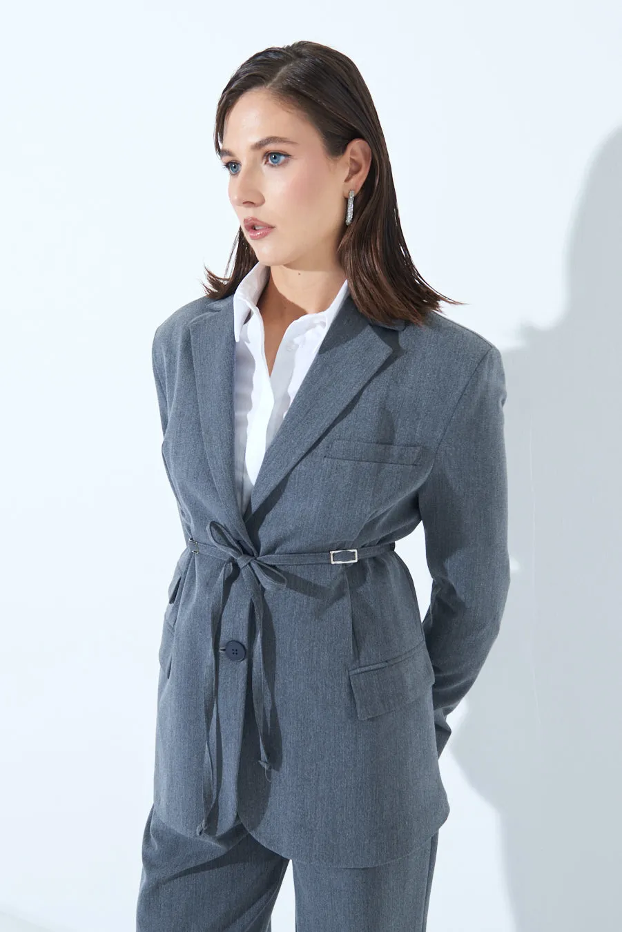 Tailored blazer with adjustable waist belt wholesale