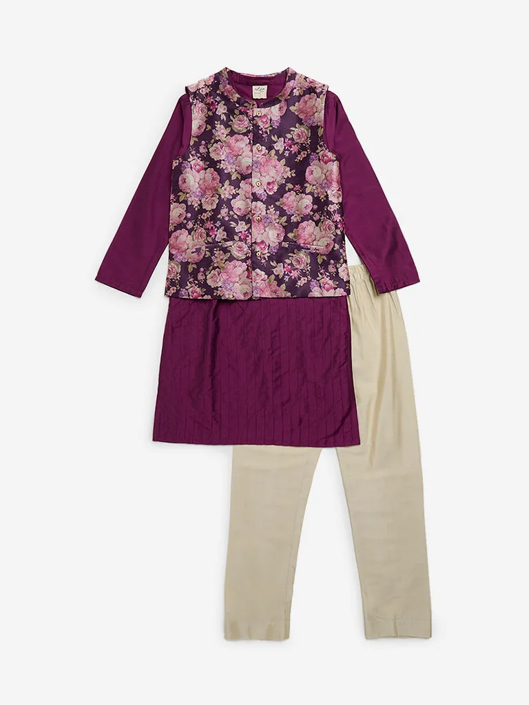 Utsa Kids Purple Kurta, Jacket and Pants Set - (8 - 14yrs)