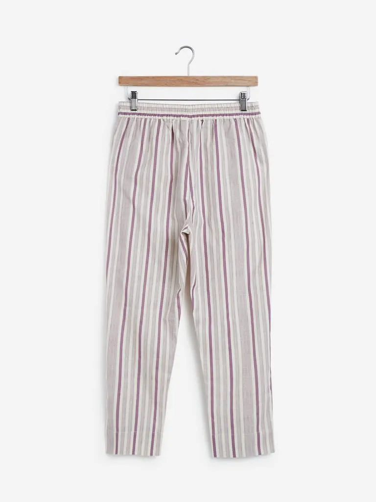 Utsa Lilac Striped Cropped Ethnic Pants