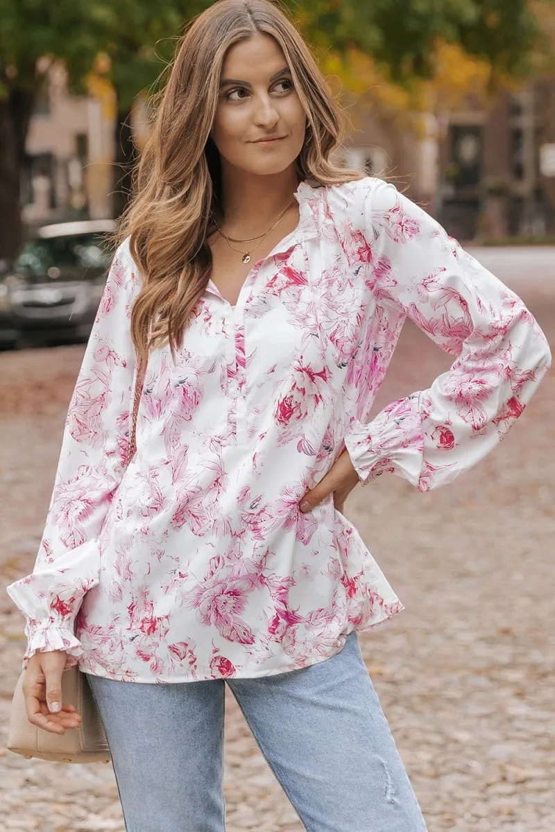 Whispering Blooms White Blouse Floral Style