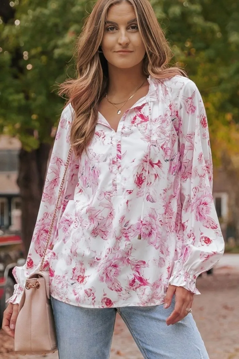 Whispering Blooms White Blouse Floral Style