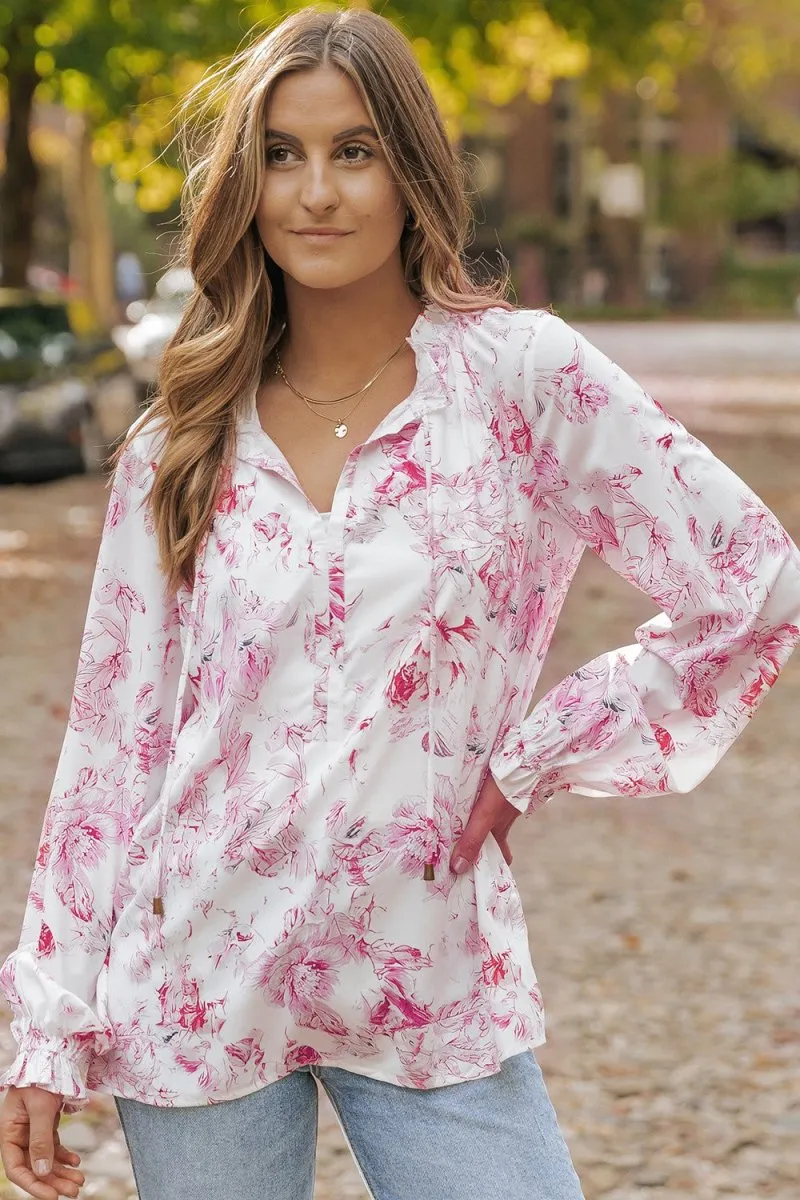 Whispering Blooms White Blouse Floral Style