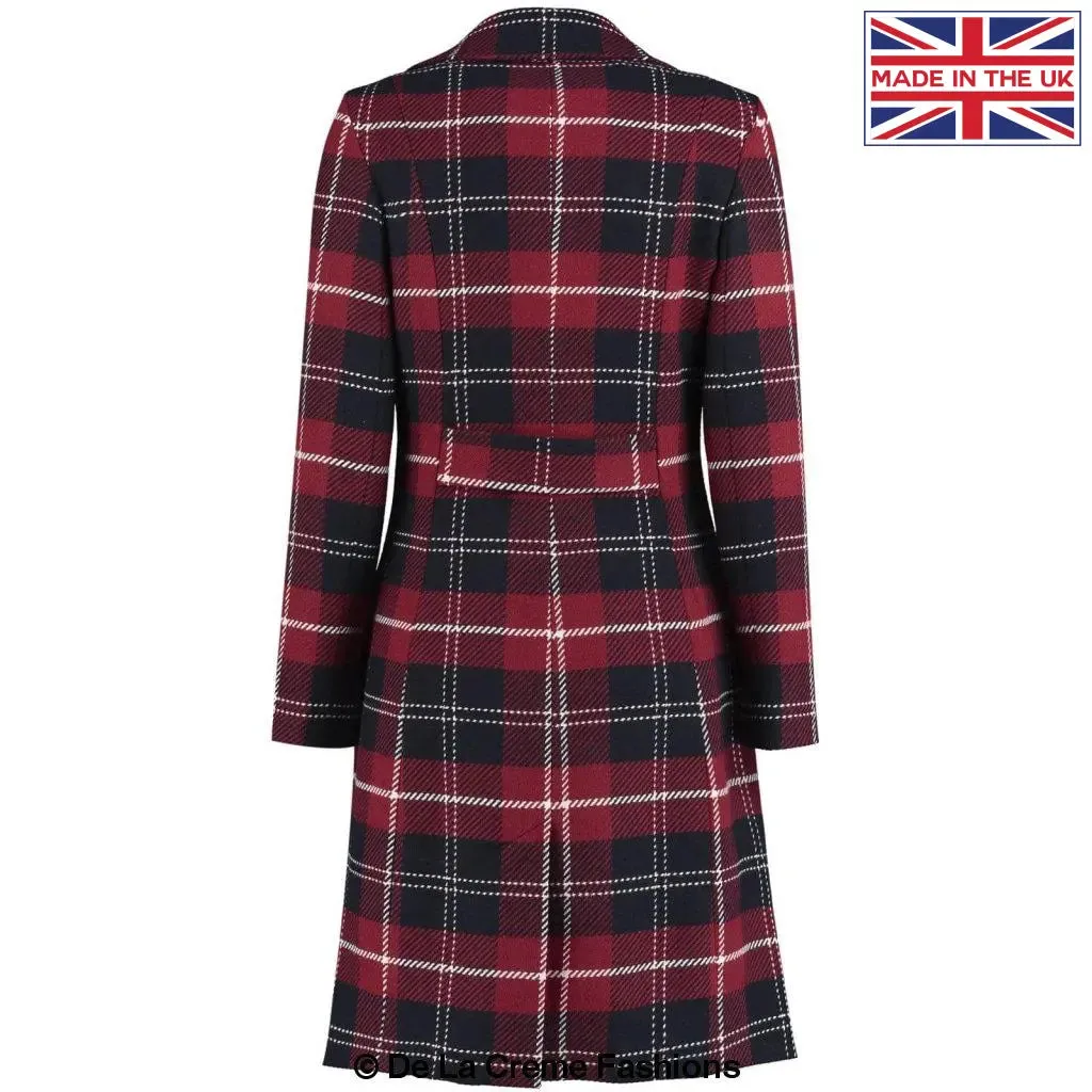 Wool Blend Tartan Check Double Breasted Coat