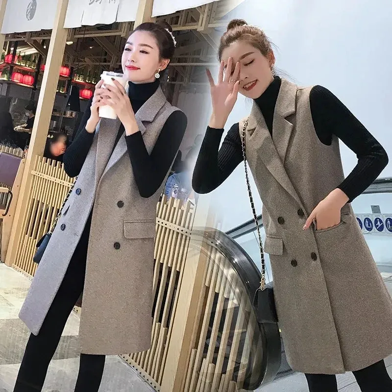 Woolen Long Vest Sleeveless Waistcoat Winter Jackets