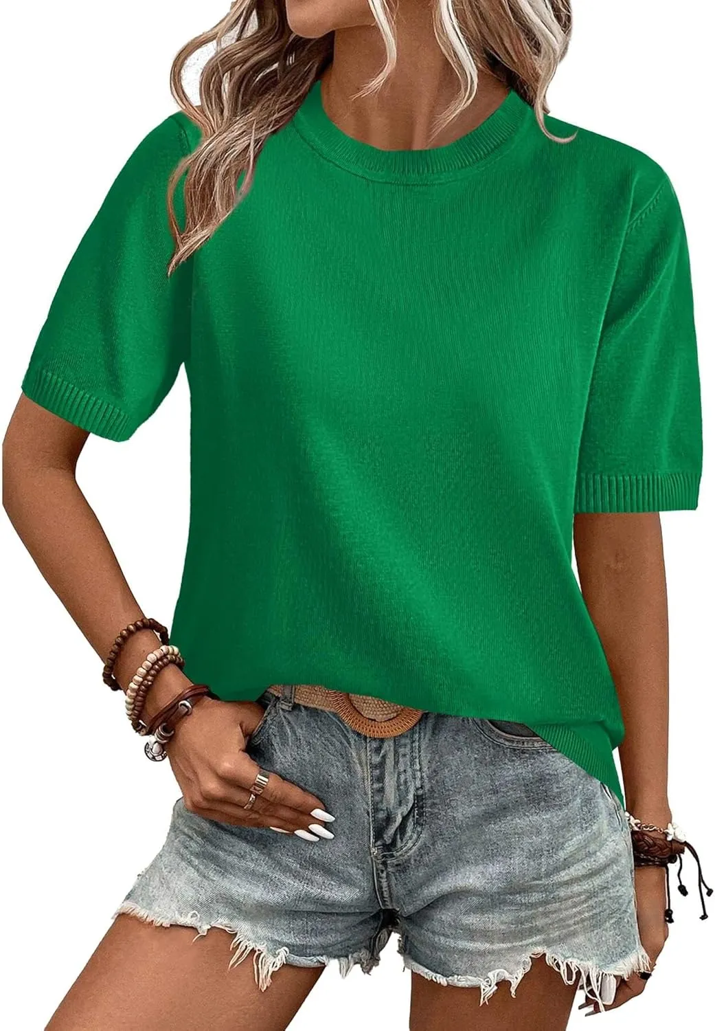 Zeagoo Womens Sweaters Short Sleeve Top Casual Knit Tops