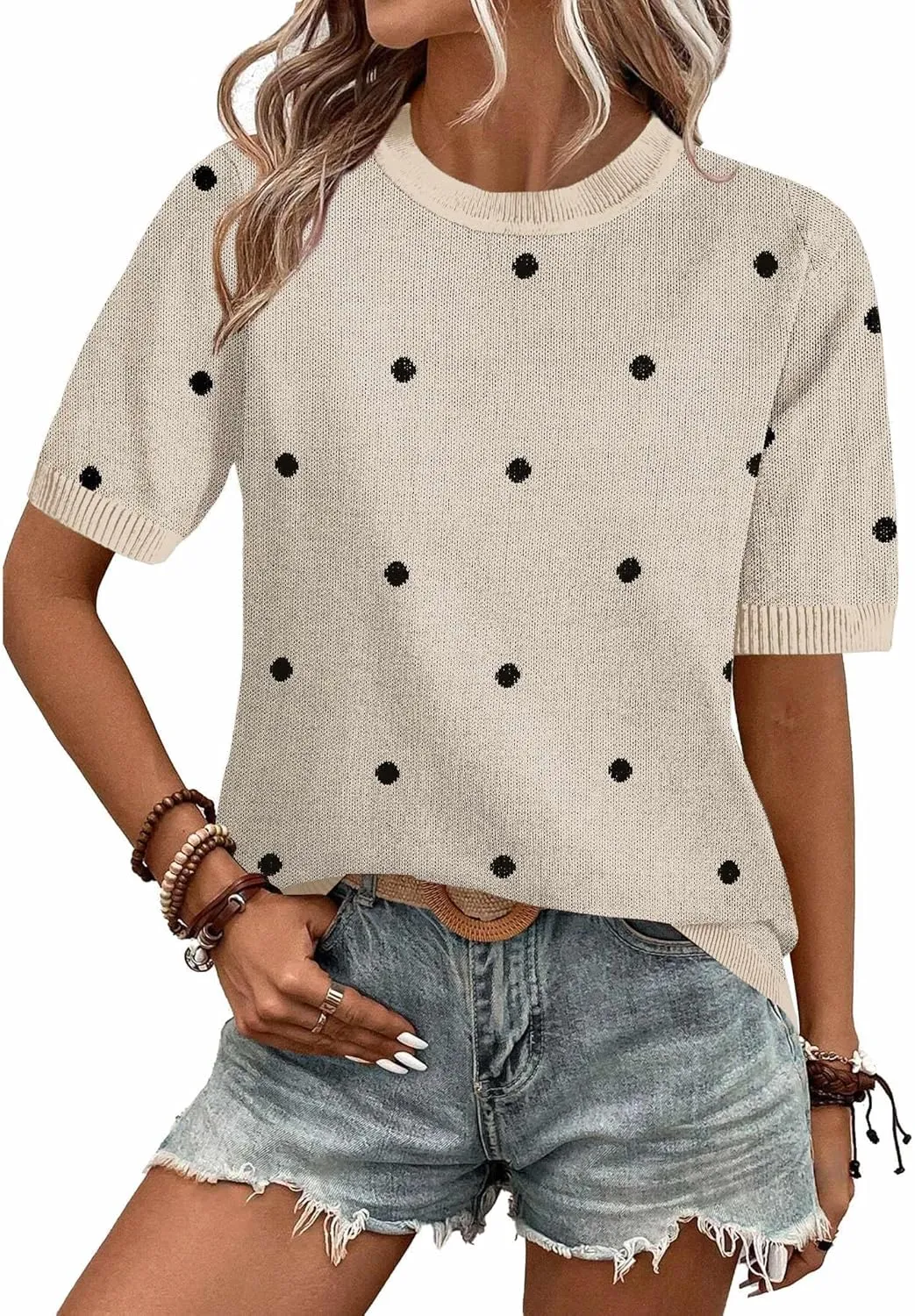 Zeagoo Womens Sweaters Short Sleeve Top Casual Knit Tops